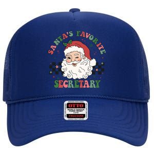 SantaS Favorite Secretary Retro Groovy Santa Face Christmas Funny Gift High Crown Mesh Back Trucker Hat