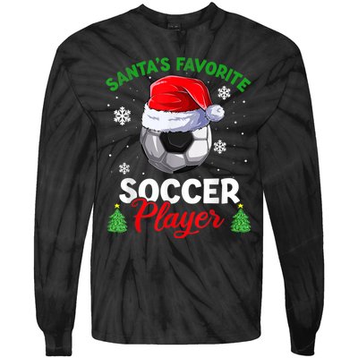 Santa's Favorite Soccer Player Christmas Pajama Tie-Dye Long Sleeve Shirt