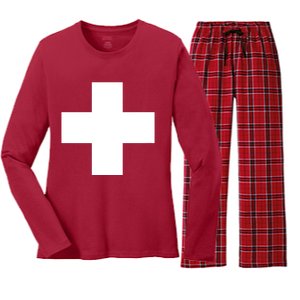 Swiss Flag Switzerland Souvenir Schweiz Gift Suisse Svizzera Women's Long Sleeve Flannel Pajama Set 