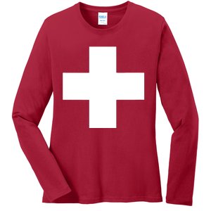 Swiss Flag Switzerland Souvenir Schweiz Gift Suisse Svizzera Ladies Long Sleeve Shirt