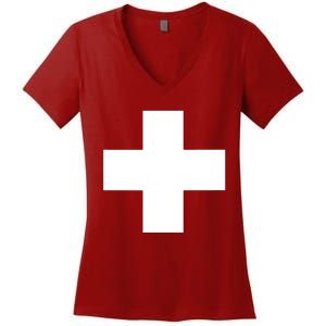 Swiss Flag Switzerland Souvenir Schweiz Gift Suisse Svizzera Women's V-Neck T-Shirt