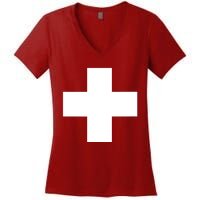 Swiss Flag Switzerland Souvenir Schweiz Gift Suisse Svizzera Women's V-Neck T-Shirt