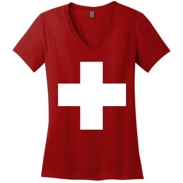 Swiss Flag Switzerland Souvenir Schweiz Gift Suisse Svizzera Women's V-Neck T-Shirt