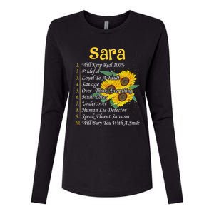 Sara Facts Sunflower Cool Gift Sara First Name Gift Womens Cotton Relaxed Long Sleeve T-Shirt