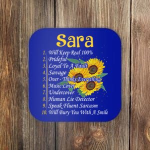 Sara Facts Sunflower Cool Gift Sara First Name Gift Coaster