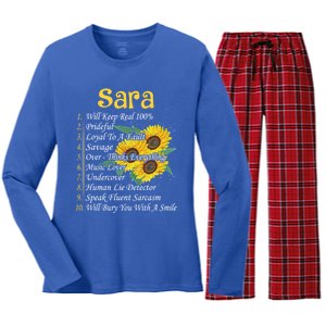 Sara Facts Sunflower Cool Gift Sara First Name Gift Women's Long Sleeve Flannel Pajama Set 