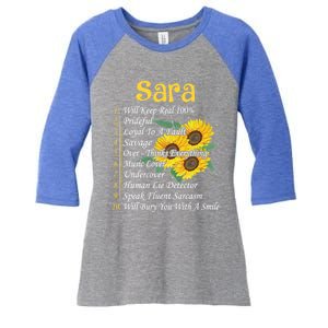 Sara Facts Sunflower Cool Gift Sara First Name Gift Women's Tri-Blend 3/4-Sleeve Raglan Shirt