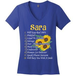 Sara Facts Sunflower Cool Gift Sara First Name Gift Women's V-Neck T-Shirt