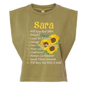 Sara Facts Sunflower Cool Gift Sara First Name Gift Garment-Dyed Women's Muscle Tee