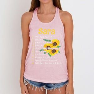 Sara Facts Sunflower Cool Gift Sara First Name Gift Women's Knotted Racerback Tank