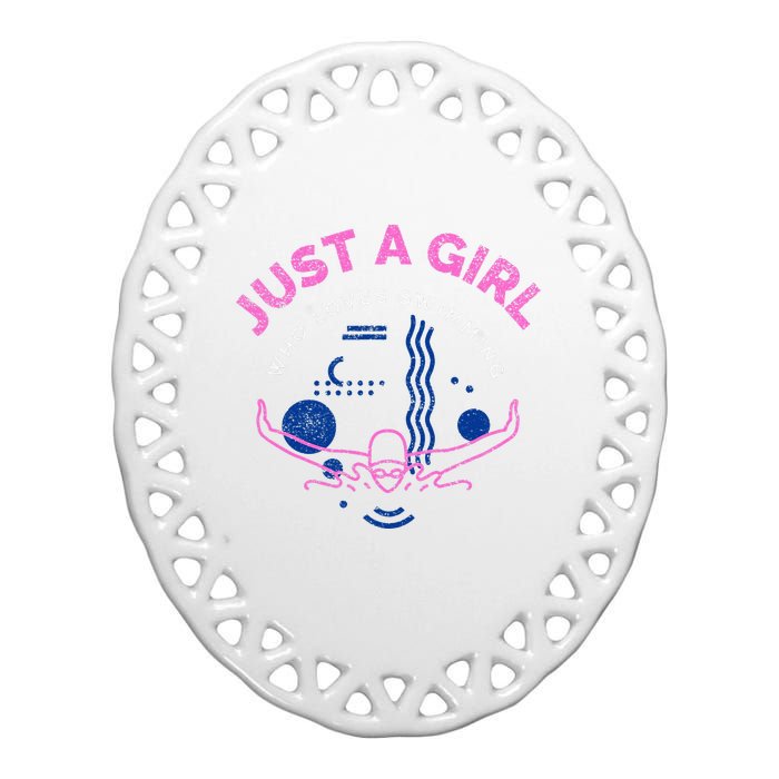 Swimming Funny Saying Just A Girl Who Loves Swimming Ceramic Oval Ornament