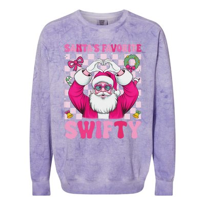 SantaS Favorite Swifty Merry Christmas Groovy Xmas Lights Colorblast Crewneck Sweatshirt