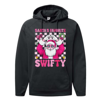 SantaS Favorite Swifty Merry Christmas Groovy Xmas Lights Performance Fleece Hoodie