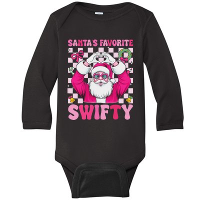 SantaS Favorite Swifty Merry Christmas Groovy Xmas Lights Baby Long Sleeve Bodysuit