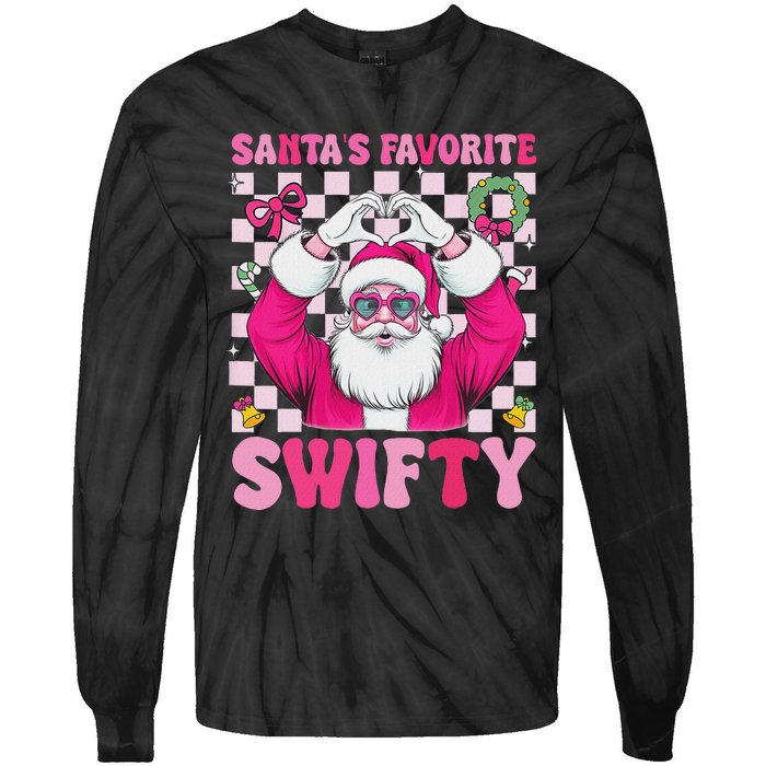 SantaS Favorite Swifty Merry Christmas Groovy Xmas Lights Tie-Dye Long Sleeve Shirt