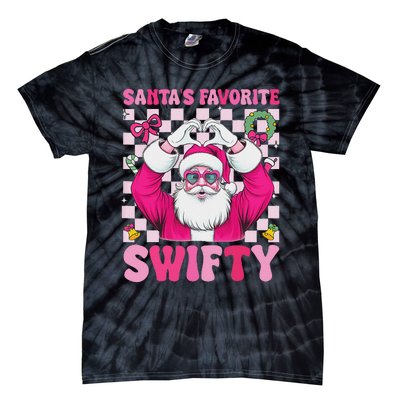 SantaS Favorite Swifty Merry Christmas Groovy Xmas Lights Tie-Dye T-Shirt