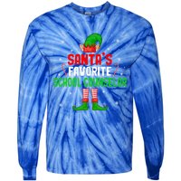 Santa's Favorite School Counselor Christmas Elf Family Group Cute Gift Tie-Dye Long Sleeve Shirt