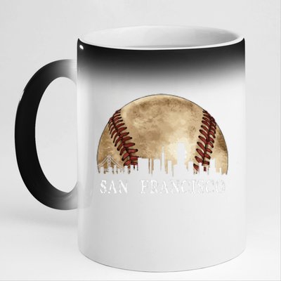 San Francisco Skyline City Vintage Baseball Lover 11oz Black Color Changing Mug