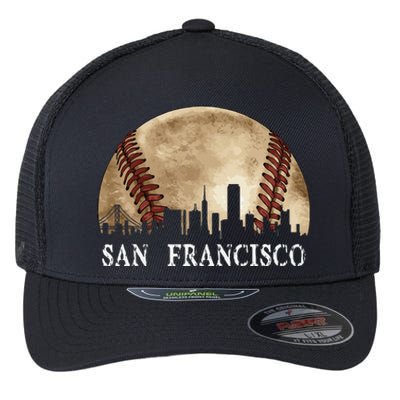 San Francisco Skyline City Vintage Baseball Lover Flexfit Unipanel Trucker Cap