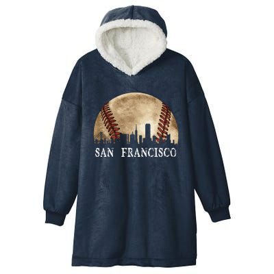 San Francisco Skyline City Vintage Baseball Lover Hooded Wearable Blanket