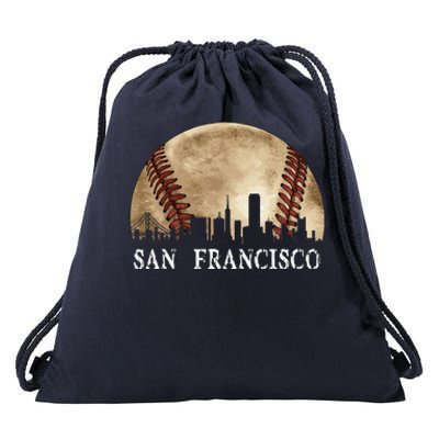 San Francisco Skyline City Vintage Baseball Lover Drawstring Bag