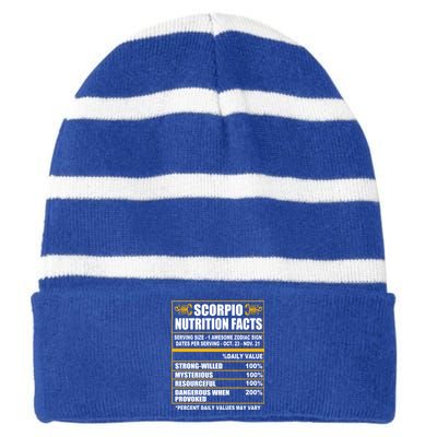 Scorpio Funny Scorpio Nutrition Facts Great Gift Striped Beanie with Solid Band