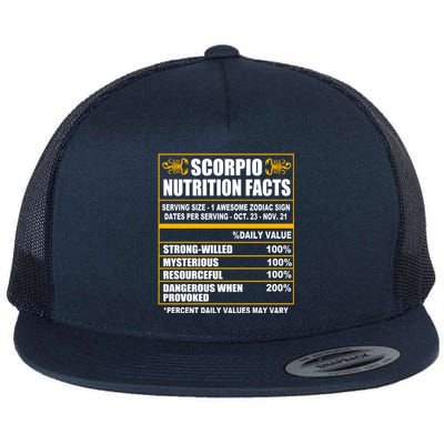 Scorpio Funny Scorpio Nutrition Facts Great Gift Flat Bill Trucker Hat