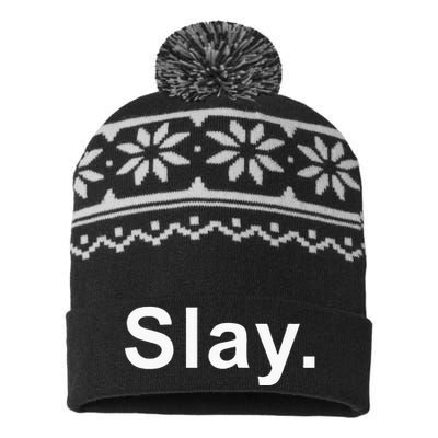 Slay Funny Sassy Text Phrase Woman Design USA-Made Snowflake Beanie