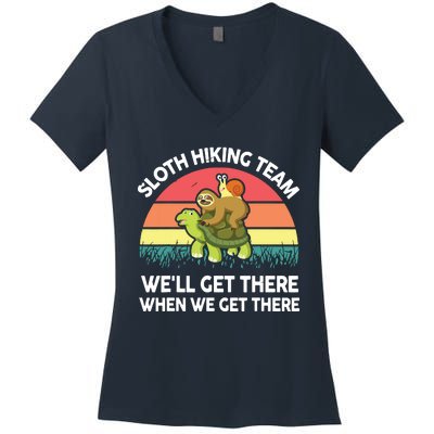 SlothShirt Funny Sloth Hiking Team Men Women Gift Hiking Women's V-Neck T-Shirt