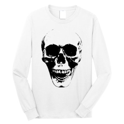 Skull Face Silhouette Grunge Rock Graphic Halloween Horror Long Sleeve Shirt