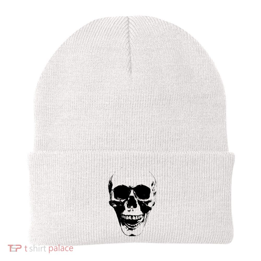 Skull Face Silhouette Grunge Rock Graphic Halloween Horror Beanie
