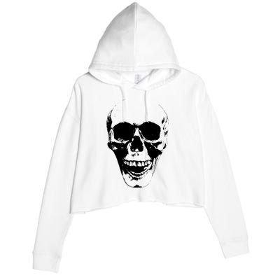 Skull Face Silhouette Grunge Rock Graphic Halloween Horror Crop Fleece Hoodie