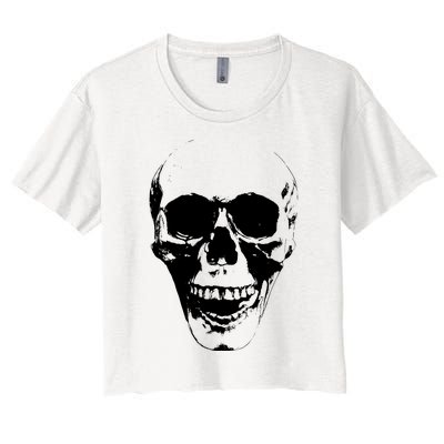 Skull Face Silhouette Grunge Rock Graphic Halloween Horror Women's Crop Top Tee