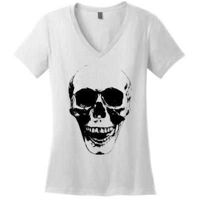 Skull Face Silhouette Grunge Rock Graphic Halloween Horror Women's V-Neck T-Shirt