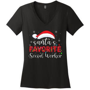 SantaS Favorite Social Worker Women's V-Neck T-Shirt