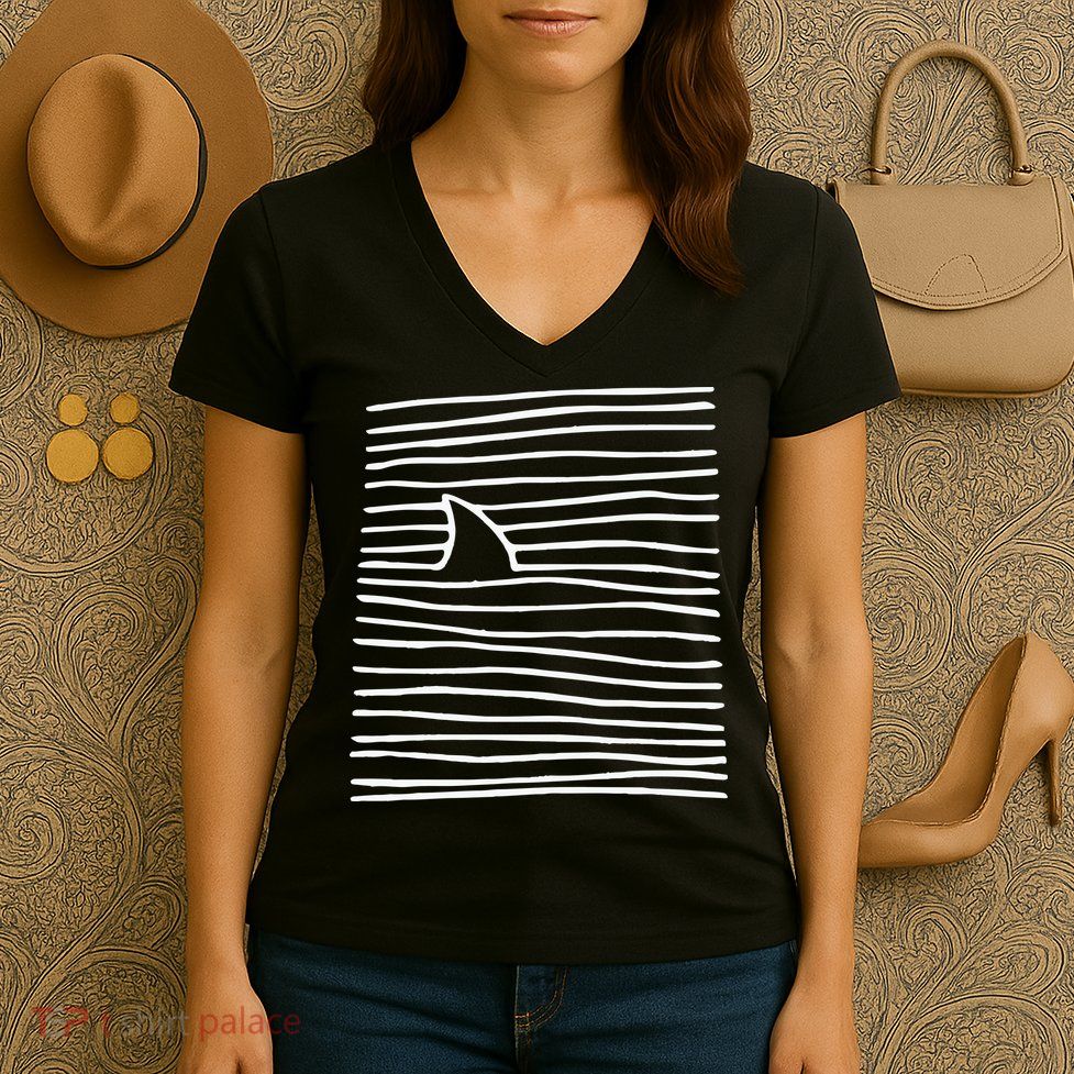 Shark Fin Shark Swimming Women's V-Neck T-Shirt