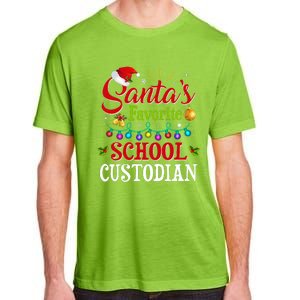 SantaS Favorite School Custodian Christmas Santa Hat Light Adult ChromaSoft Performance T-Shirt