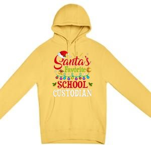 SantaS Favorite School Custodian Christmas Santa Hat Light Premium Pullover Hoodie