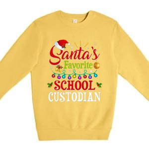 SantaS Favorite School Custodian Christmas Santa Hat Light Premium Crewneck Sweatshirt