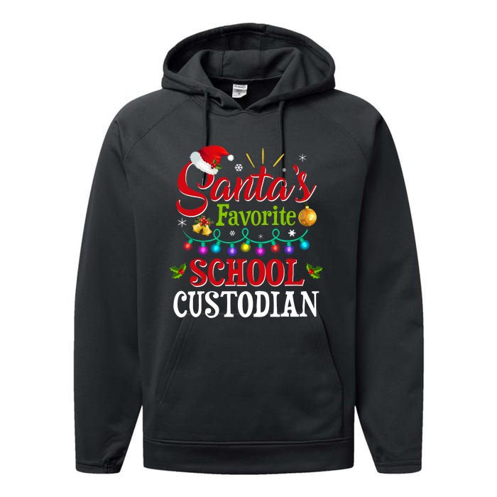 SantaS Favorite School Custodian Christmas Santa Hat Light Performance Fleece Hoodie