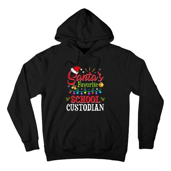 SantaS Favorite School Custodian Christmas Santa Hat Light Hoodie