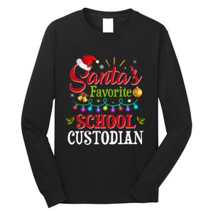 SantaS Favorite School Custodian Christmas Santa Hat Light Long Sleeve Shirt