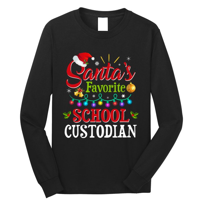 SantaS Favorite School Custodian Christmas Santa Hat Light Long Sleeve Shirt