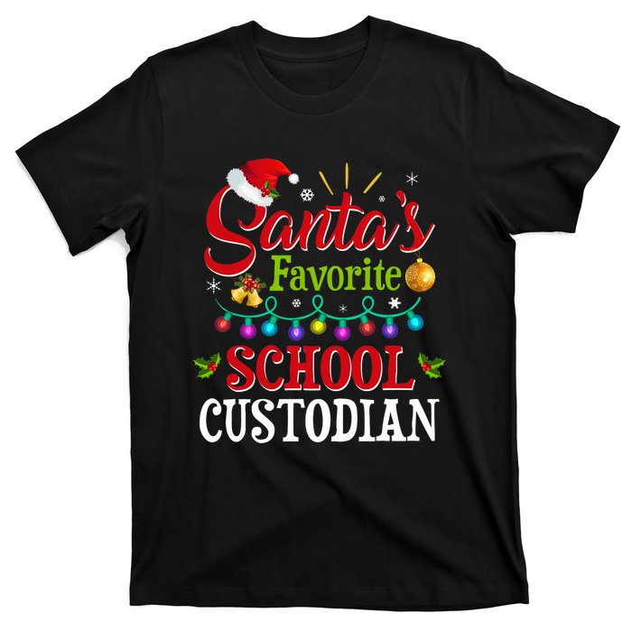 SantaS Favorite School Custodian Christmas Santa Hat Light T-Shirt