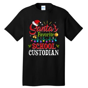 SantaS Favorite School Custodian Christmas Santa Hat Light Tall T-Shirt