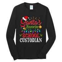 SantaS Favorite School Custodian Christmas Santa Hat Light Tall Long Sleeve T-Shirt