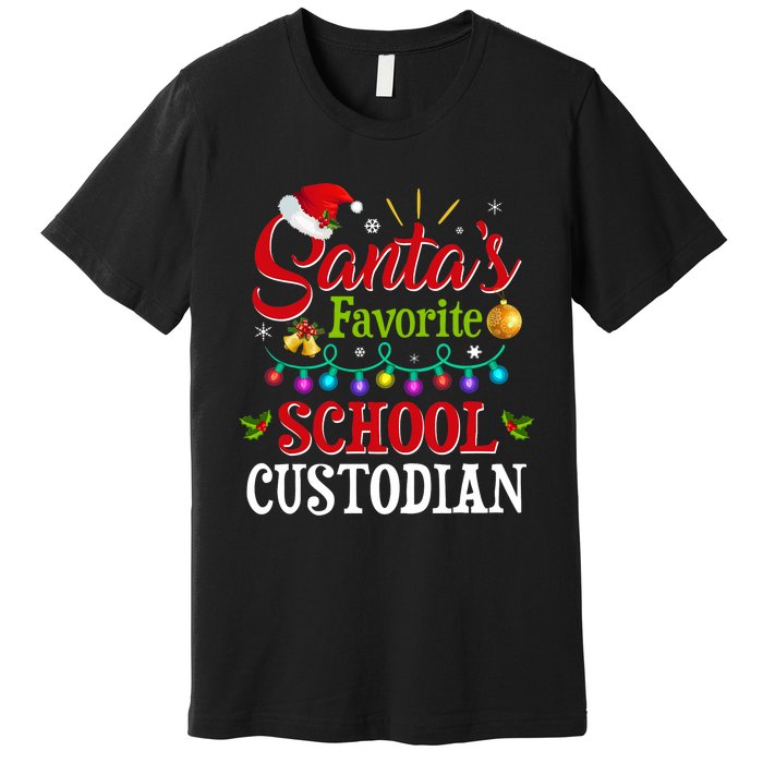 SantaS Favorite School Custodian Christmas Santa Hat Light Premium T-Shirt