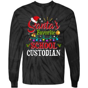 SantaS Favorite School Custodian Christmas Santa Hat Light Tie-Dye Long Sleeve Shirt