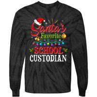 SantaS Favorite School Custodian Christmas Santa Hat Light Tie-Dye Long Sleeve Shirt