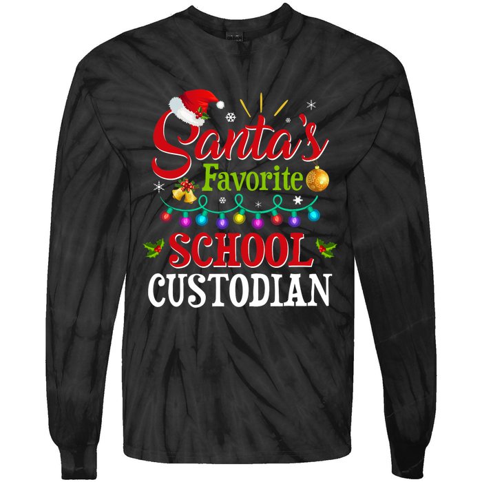 SantaS Favorite School Custodian Christmas Santa Hat Light Tie-Dye Long Sleeve Shirt